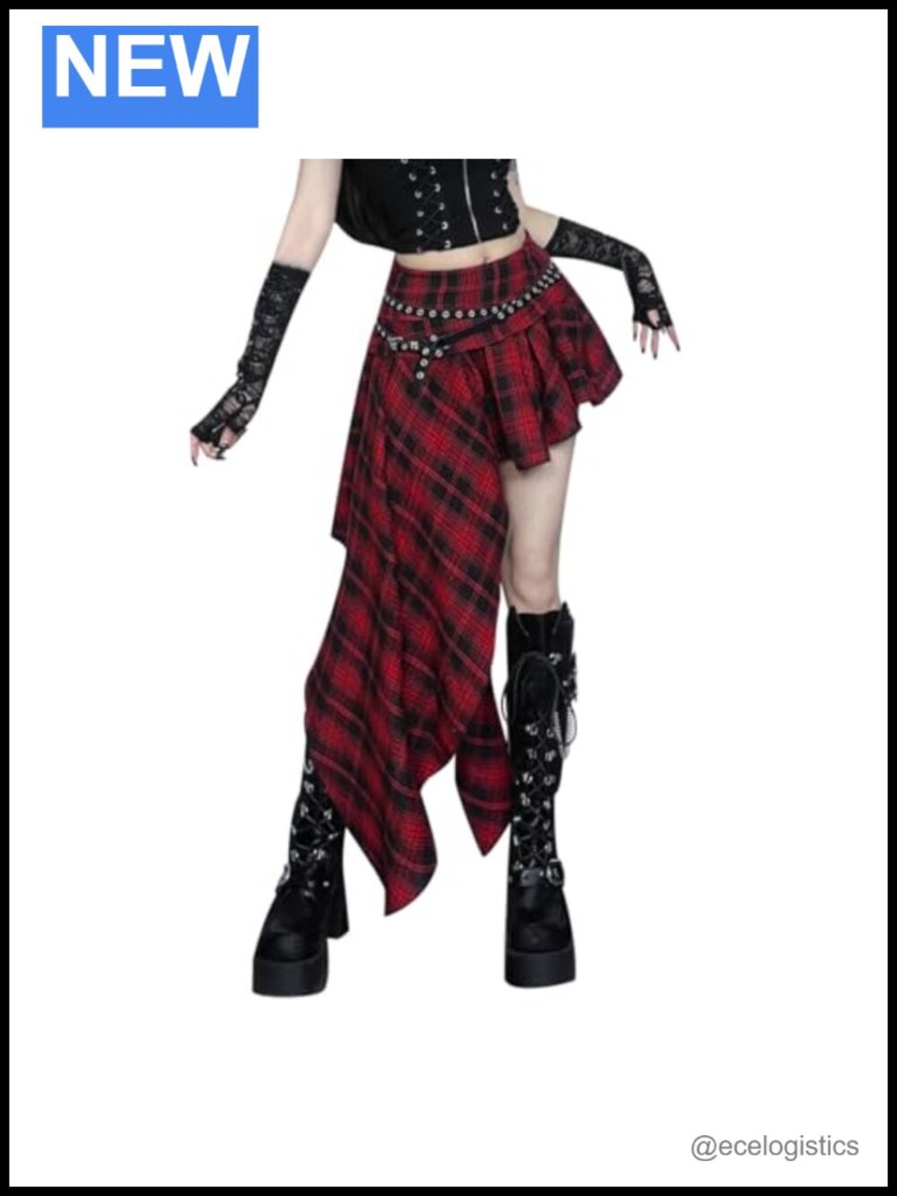 Plaid Maxi Skirt High Low Asymmetrical Layered Ruffle Hem